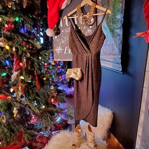 Guess Los Angeles black and gold metallic spaghetti strap cocktail dress size 6